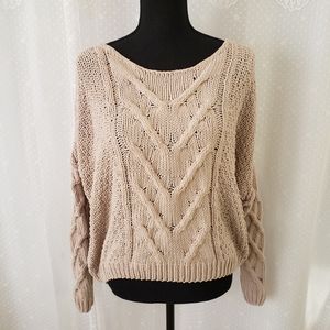Chenile cable knit drop shoulder sweater
